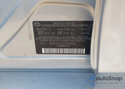 2012 Hyundai Sonata Gls из США, поврежденный, VIN 5NPEB4AC2CH499505